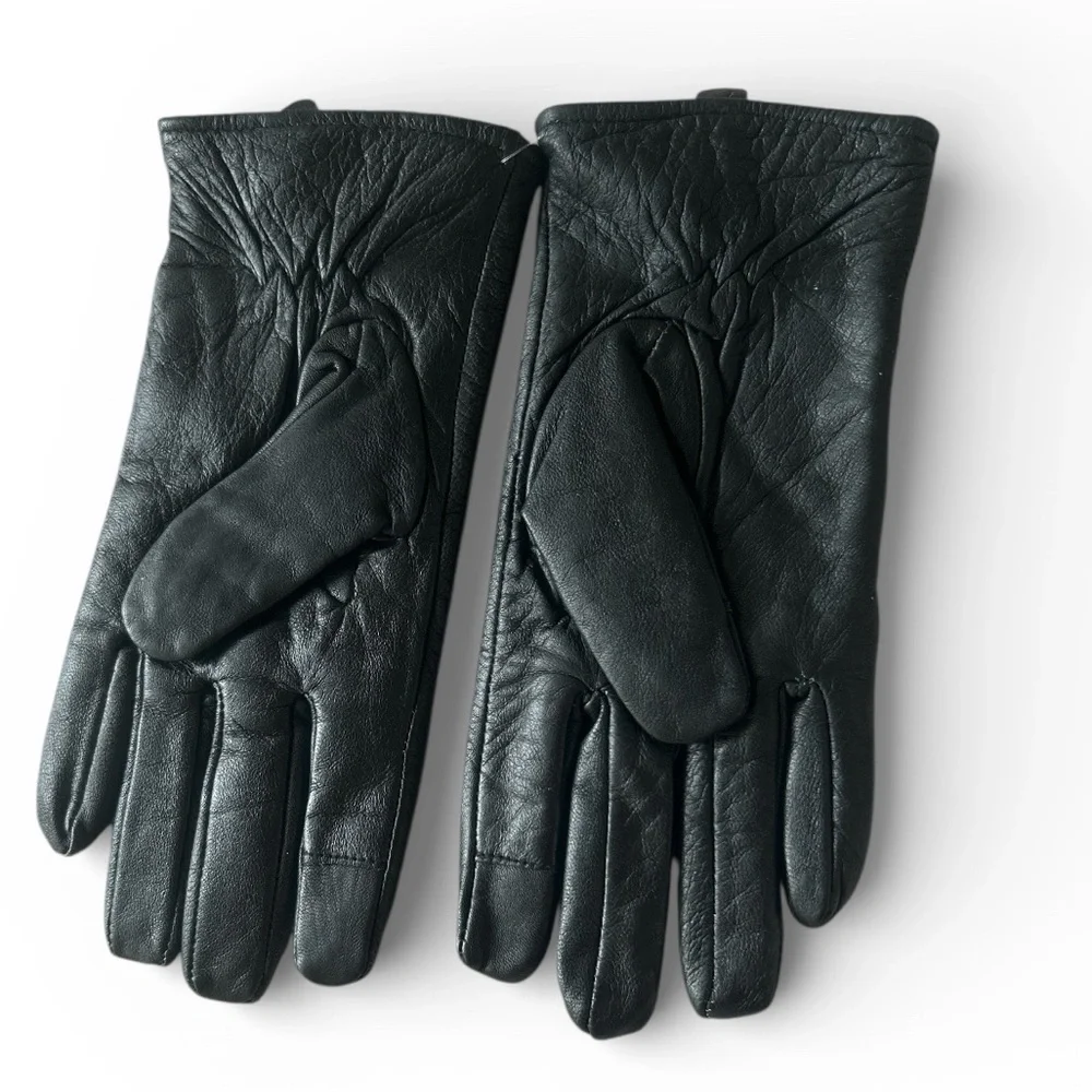 Women’s Black 100% Leather Gloves Fits Size M/L New Without Tags Polyester Lined